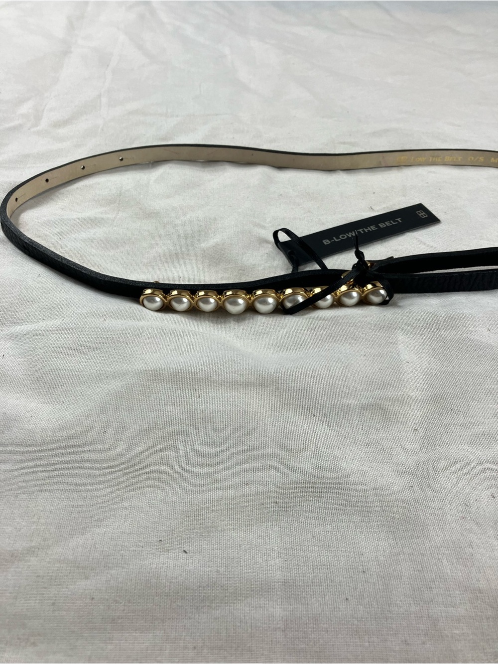 B-Low the Belt Black Skinny Pearl Buckle Belt